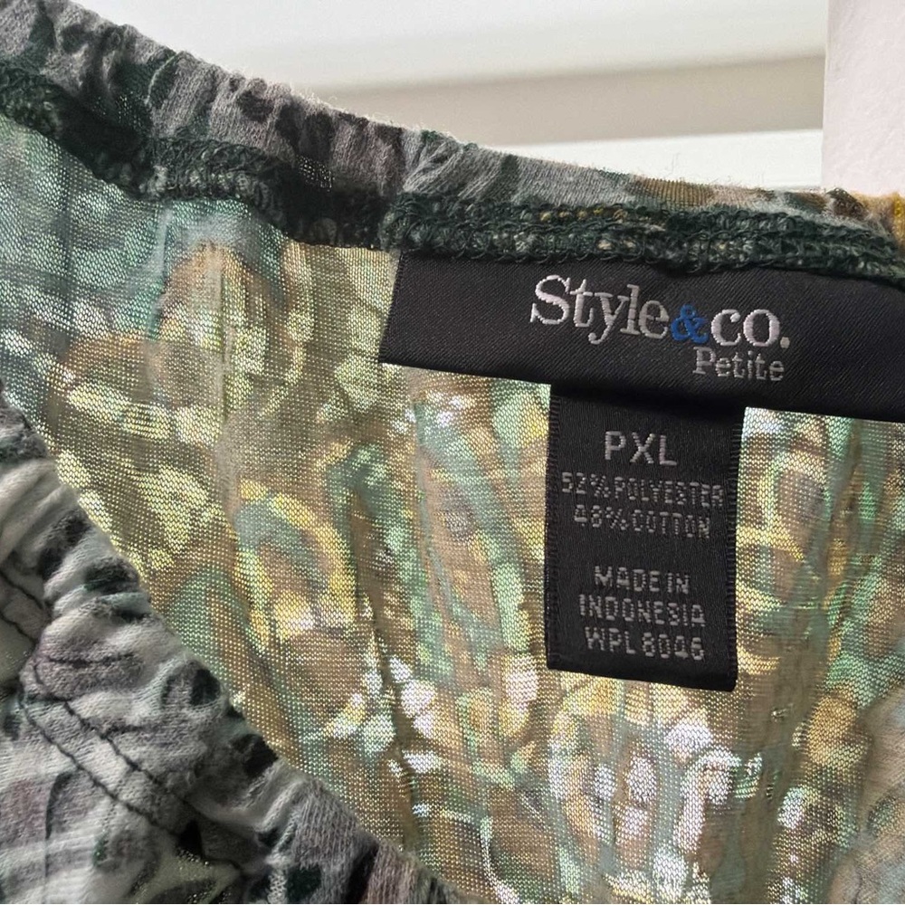 Style & Co. Petite Abstract Print Top in Green and Gray